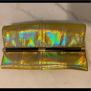 Diane Von Furstenberg Metallic golden Snake Effect Leather Clutch